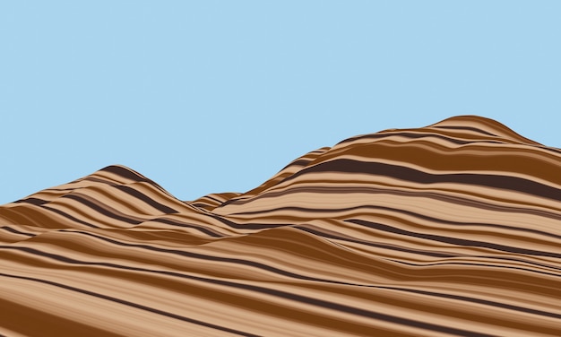 Rappresentazione 3D. Montagna sedimentaria. Terreno topografico stratificato. Roccia di deformazione.