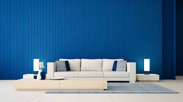 Rappresentazione blu classica del salone / 3D della parete