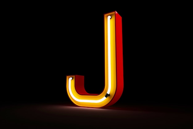 Rappresentazione di alfabeto 3d della luce al neon su fondo nero