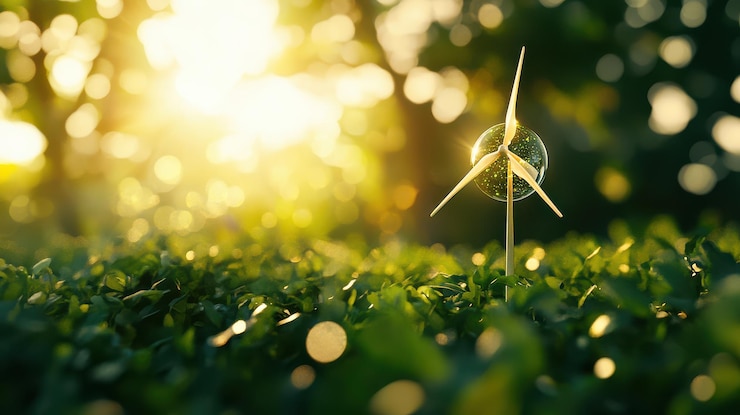 Foto rappresentazione di icone di energia rinnovabile sullo sfondo della natura per disegni e presentazioni eco-friendly