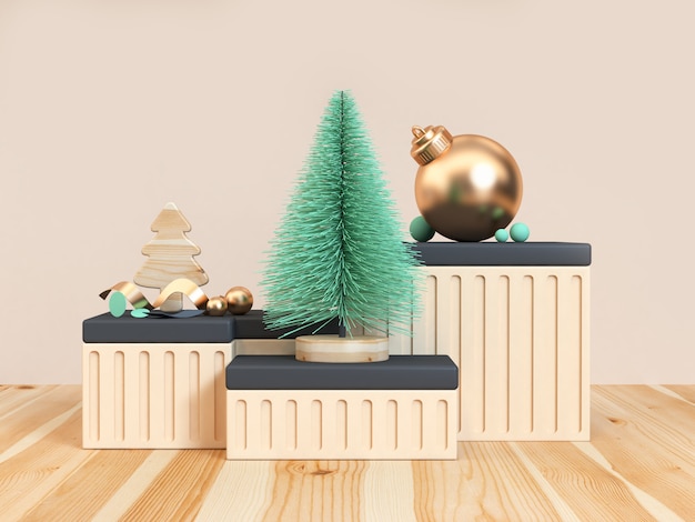 rappresentazione di legno di scena 3d del pavimento di natale astratto verde dell'albero