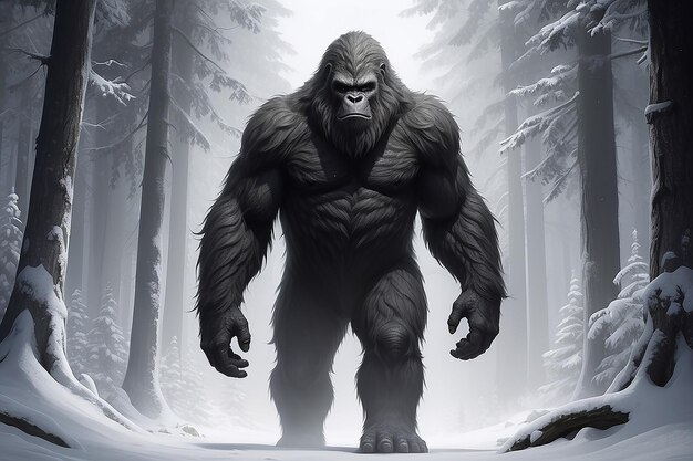 Rappresentazione monocromatica di bestia pelosa o sasquatch