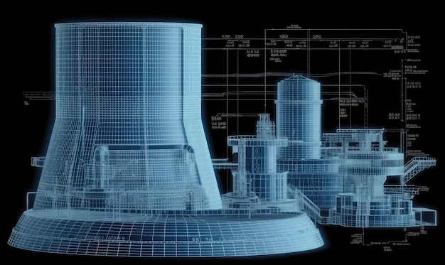 Rappresentazione visiva dei dettagli intricati di una centrale nucleare in un progetto creato utilizzando strumenti generativi di IA