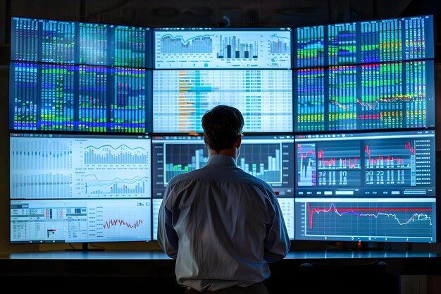 Rappresentazione visiva del centro di controllo del monitoraggio degli indicatori finanziari chiave e dell'analisi dei dati Concetto Analisi dei dati finanziari Centro di controllo del monitoring degli indicatori chiave Rappresentazione visuale