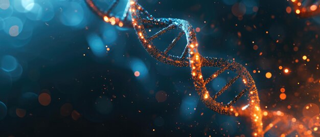 Rappresentazioni genetiche e biotecnologiche dell'elica del DNA luminosa in un'immagine concettuale