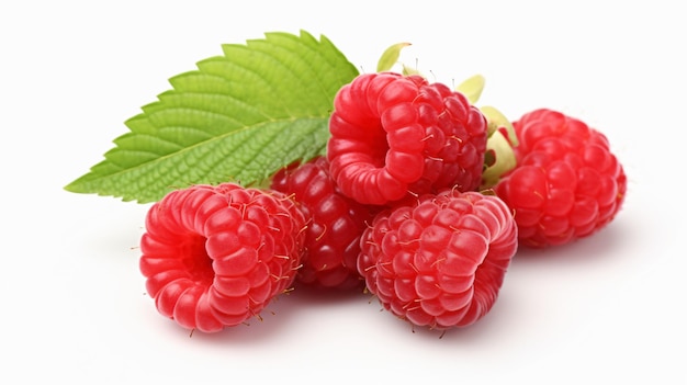 Raspberry con foglie isolate su sfondo bianco