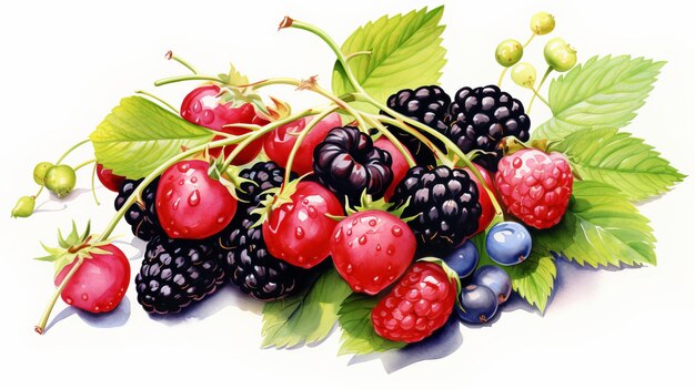 Raspberry e mirtillo su uno sfondo bianco Illustrazione vettoriale