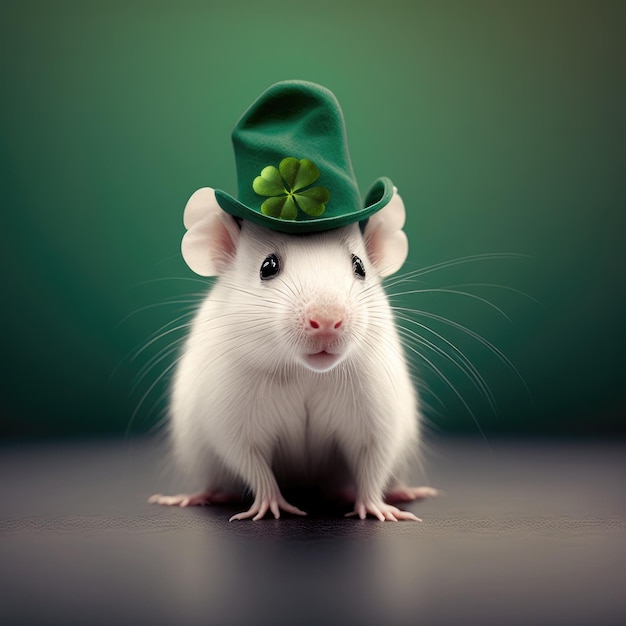 Ratto bianco con cappello verde per il giorno di San Patrizio