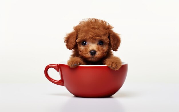 Raving Red Teacup Poodle su sfondo bianco