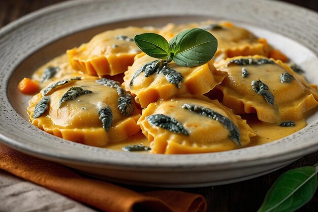 Ravioli con zucca cremosa e salsa di salvia