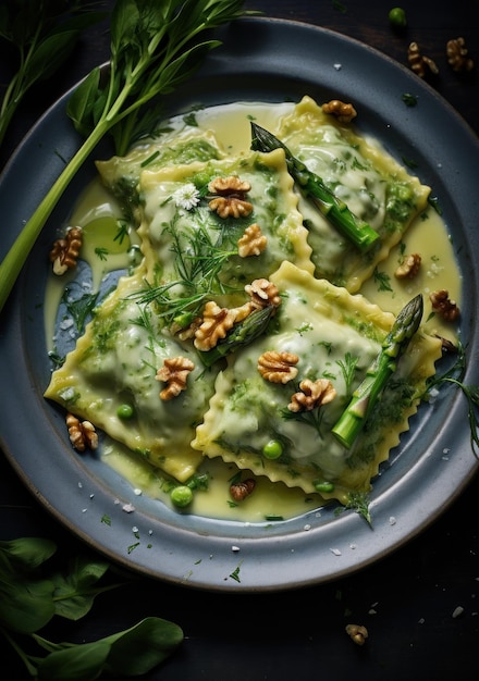 ravioli di asparagi primaverili con noci