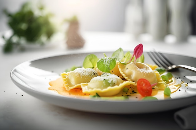 Ravioli italiani su un piatto Cucina italiana generata dall'intelligenza artificiale