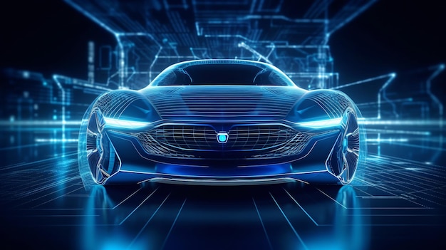 Ravviva il tuo stile con questa elegante e futuristica auto blu Generative AI