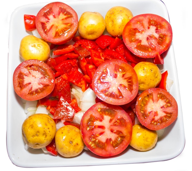 Raw vegetables in plate
