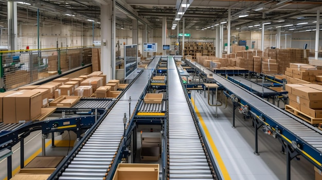 Razionalizzazione della fabbrica di imballaggio Assemblaggio di linee di trasporto e scatole AI generativa