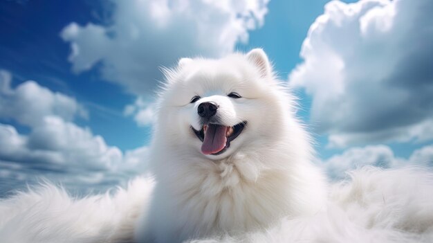 Razza di cane bianco generazione di AI Samoyed