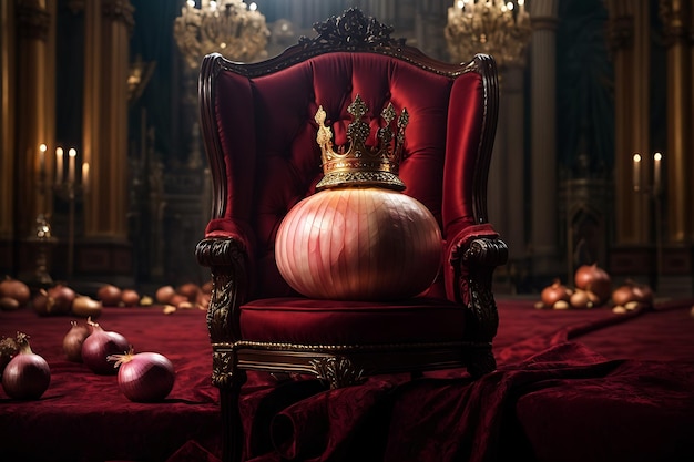 Re Cipolla siede sul suo trono Re Cipolla e il suo regno