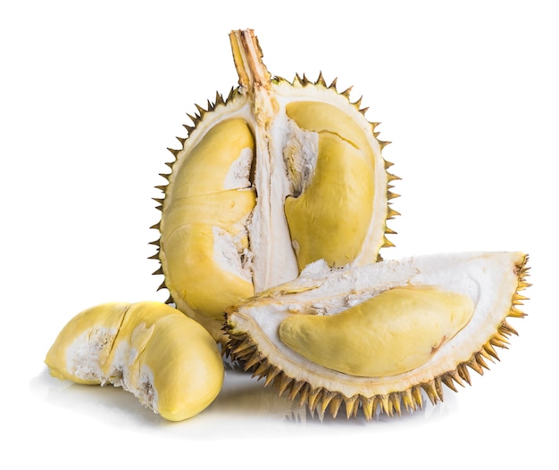 Re dei frutti, durian isolato su sfondo bianco,