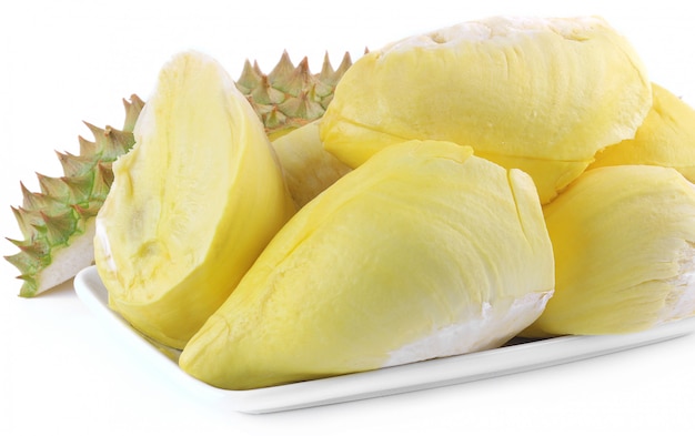Re dei frutti, durian isolato su sfondo bianco