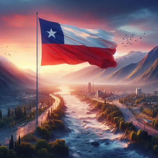 Reale bandiera del Cile che ondeggia nel cielo