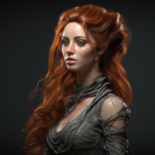 Reale bellezza dai capelli rossi Zbrush scultura di una splendida morfologia femminile