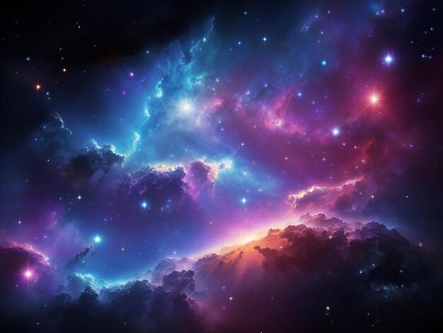 Realismo coinvolgente sfondo spaziale con polvere stellare stelle luminose colorata Cosmos Nebulosa e Via Lattea