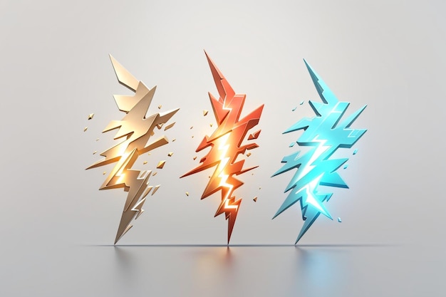 Realismo elettrizzante Icone 3D Thunderbolt realistiche su sfondo bianco Design 6