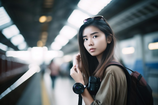 Realismo fotografico in viaggio per una ragazza creato con strumenti di intelligenza artificiale