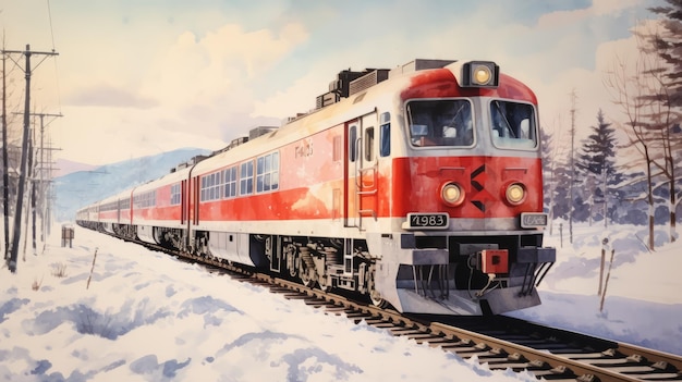 Realismo Treno con equipaggio Acquerello invernale in Giappone