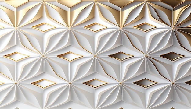 Realistico 3d bianco e oro motivo geometrico sfondo IA generativa