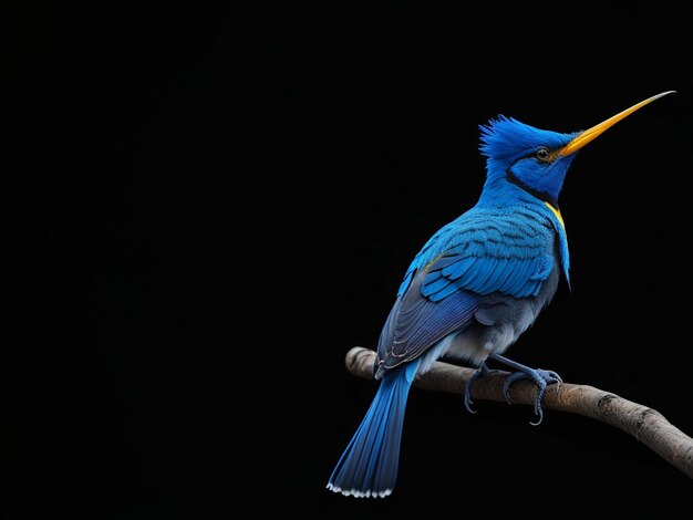 Realistico bellissimo uccello blu del paradiso uccello sul brunch dell'albero foresta sfondo Ai generato