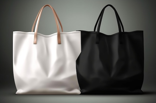 Realistico bianco e nero modello vuoto tessuto panno Tote Bag vettore