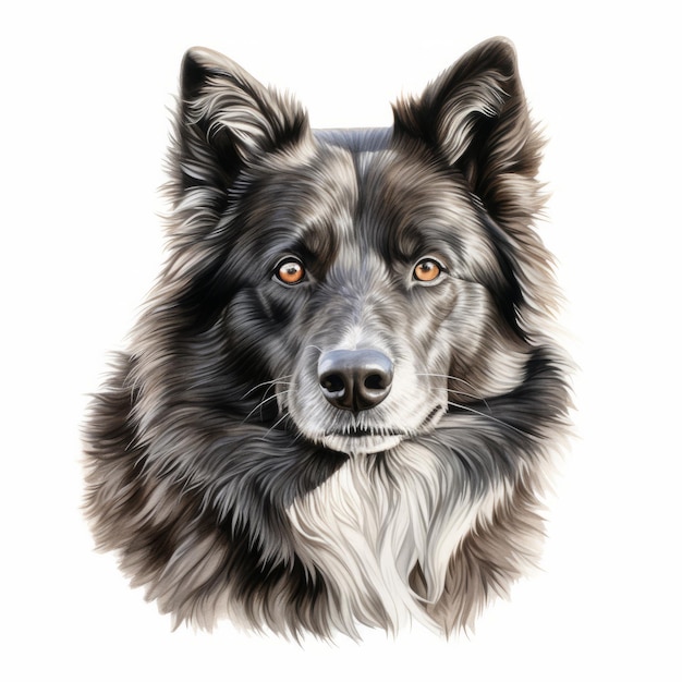 Realistico cane collie nero che disegna nel carbone