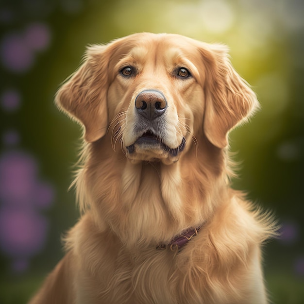 Realistico cane golden retriever su incantevole sfondo naturale all'aperto