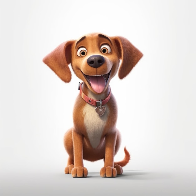 Realistico cane in stile Pixar su sfondo bianco in 8k Uhd