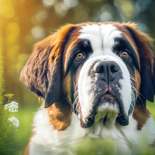 Realistico cane san bernardo su incantevole sfondo naturale all'aperto