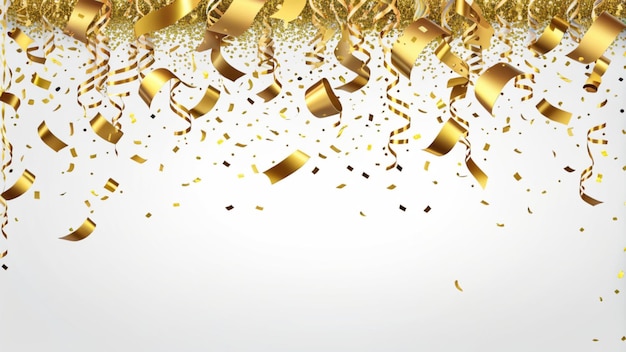 Realistico confetti d'oro che cadono e strisce a disegno senza cuciture