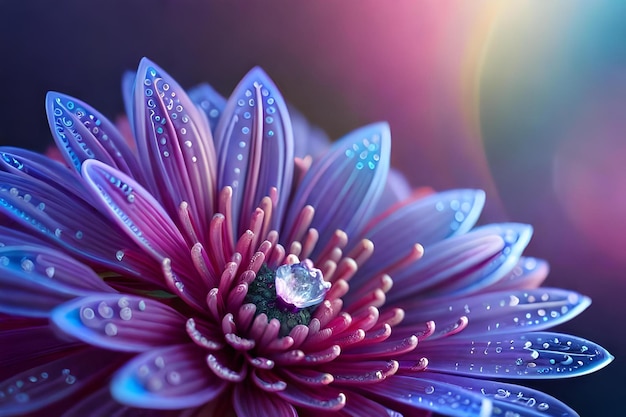realistico fiore in filigrana lilla bordeaux in rugiada arcobaleno con punte innevate e glitter diamante
