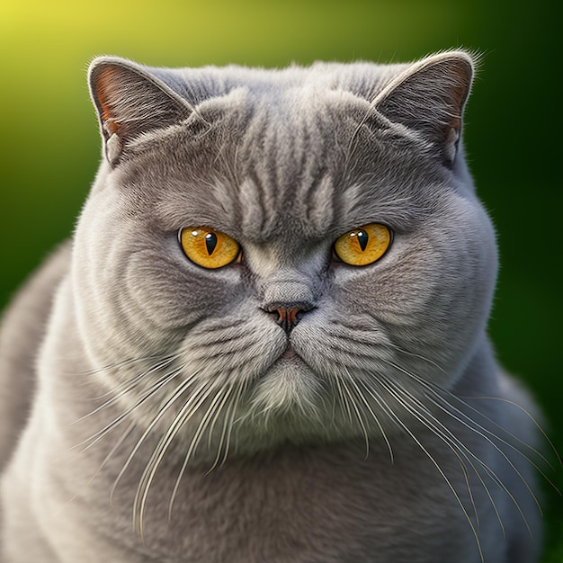 Realistico gatto british shorthair su incantevole sfondo naturale all'aperto