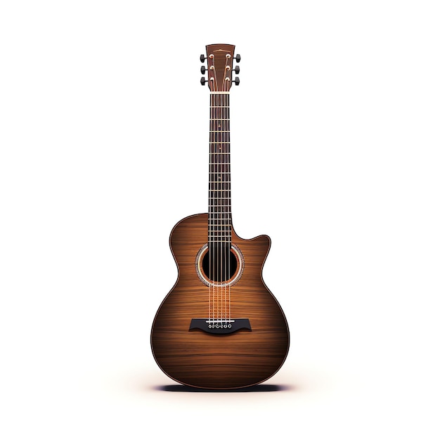 Realistico marrone chitarra acustica capolavoro sottile vettoriale logo sfondo bianco
