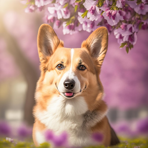 Realistico pembroke welsh corgi su incantevole sfondo naturale all'aperto