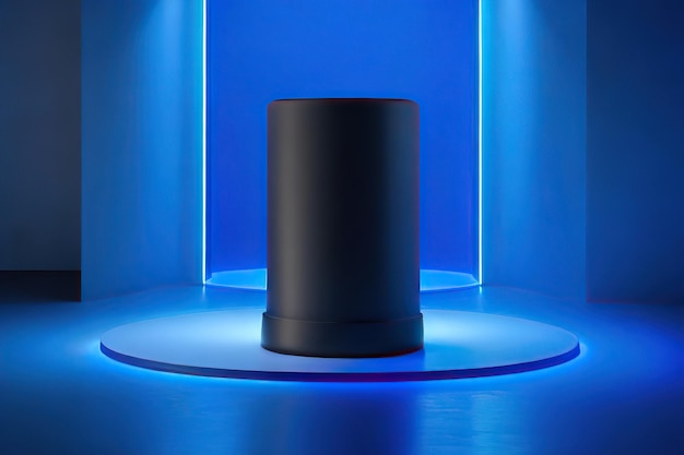 Realistico podio a piedistallo cilindrico 3D blu scuro sfondo blu
