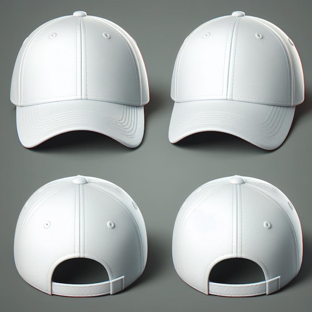 Realistico set di berretto da baseball bianco Back front side view file contiene un percorso di ritaglio per creare il