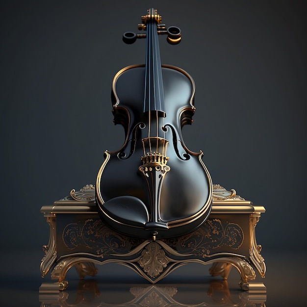 Realistico strumento da violino d'arte, brillante, dorato, neoclassico, elegante, creato con intelligenza artificiale.