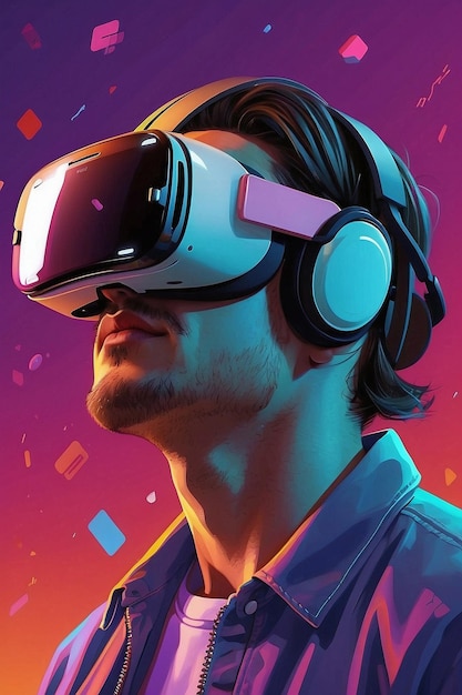 Realtà virtuale illustrazione isometrica stile cartone animato groovy colori vivaci brillanti