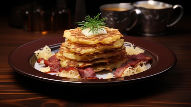 REATISTICI PANCAKE DI PATATE SERVITI CON PEZZI DI CARNE