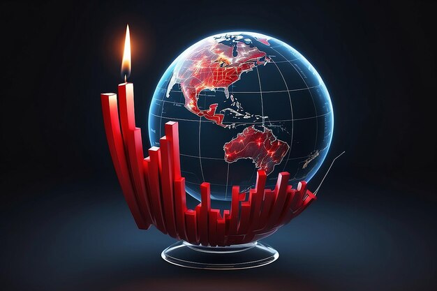 Recessione economica globale crollo del mercato azionario e inflazione con la caduta digitale candela rossa