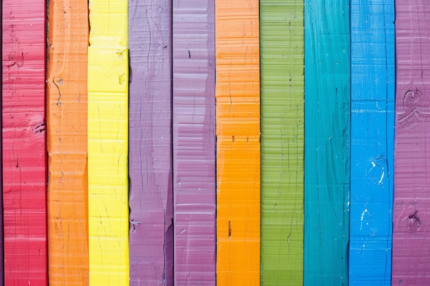 Recinzione di legno color arcobaleno da vicino