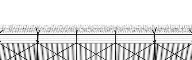 Recinzione in filo spinato in acciaio su sfondo bianco isolare Rendering 3d del confine del territorio