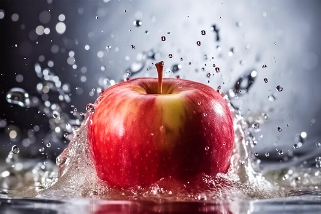 Red apple water splash fotografia ai generativa